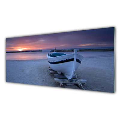 Obraz Szklany Łódka Plaża Słońce Krajobraz