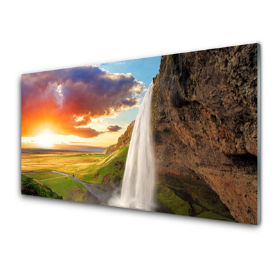 Obraz Szklany Wodospad Słońce Krajobraz
