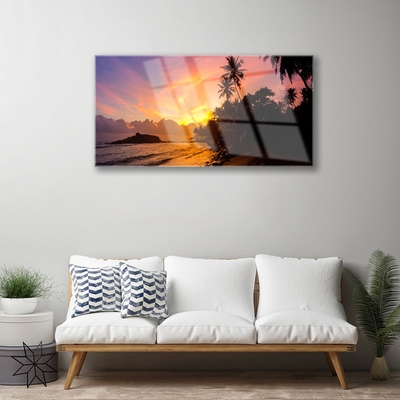 Obraz Szklany Morze Słońce Palmy Krajobraz