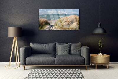 Obraz Szklany Plaża Morze Trawa Krajobraz