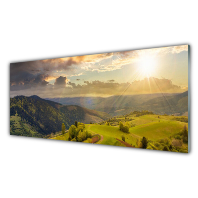 Obraz Szklany Góry Łąka Zachód Słońca