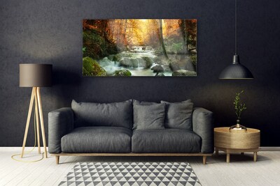 Obraz Szklany Wodospad Natura Las Jesień