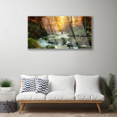 Obraz Szklany Wodospad Natura Las Jesień