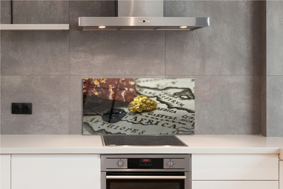 Panel szklany do Kuchni Złota Mapa Świata