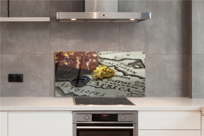 Panel szklany do Kuchni Złota Mapa Świata