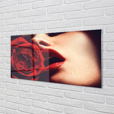Szklany Panel Róża kobieta usta
