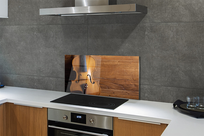 Szklany Panel Skrzypce na Rustykalnym Drewnie