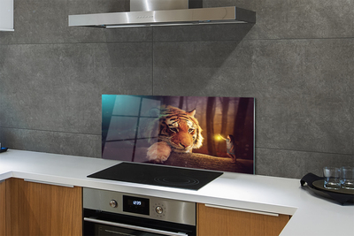 Panel szklany do Kuchni Spotkanie: Tygrys i Człowiek w Lesie