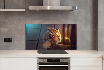 Panel szklany do Kuchni Spotkanie: Tygrys i Człowiek w Lesie