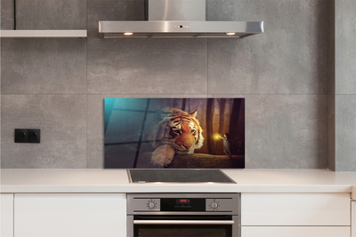 Panel szklany do Kuchni Spotkanie: Tygrys i Człowiek w Lesie