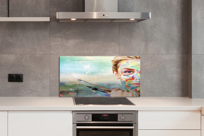 Szklany Panel Artystka z Pędzlami