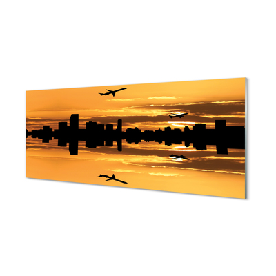 Szklany Panel Samoloty miasto słońce