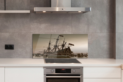 Szkło do Kuchni na Ścianę Zabytkowy Statek na Morzu