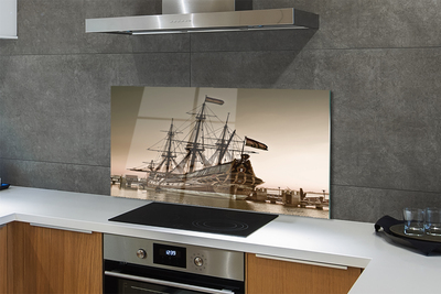 Szkło do Kuchni na Ścianę Zabytkowy Statek na Morzu