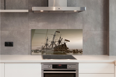 Szkło do Kuchni na Ścianę Zabytkowy Statek na Morzu