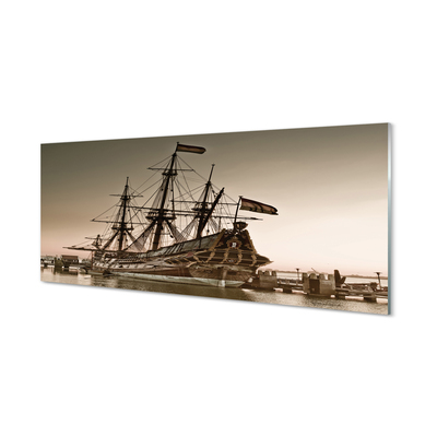 Szkło do Kuchni na Ścianę Zabytkowy Statek na Morzu