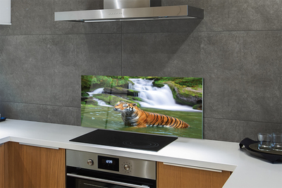 Panel szklany do Kuchni Tygrys nad Górskim Wodospadem