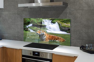 Panel szklany do Kuchni Tygrys nad Górskim Wodospadem
