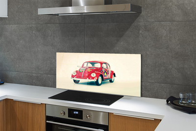 Panel szklany do Kuchni Czerwony Samochód w Kwiaty