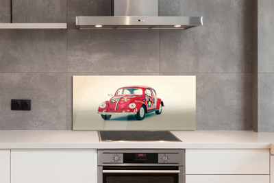 Panel szklany do Kuchni Czerwony Samochód w Kwiaty