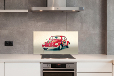 Panel szklany do Kuchni Czerwony Samochód w Kwiaty