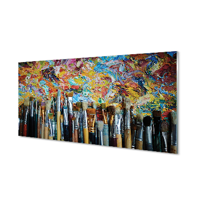 Szklany Panel Pędzle i Kolorowe Ślady Farby