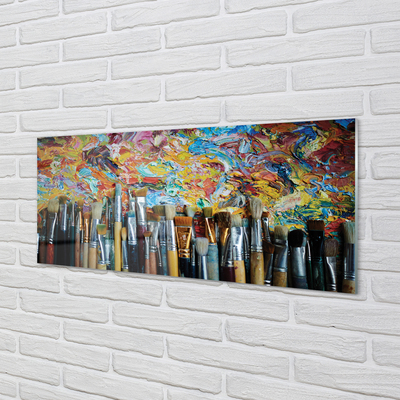 Szklany Panel Pędzle i Kolorowe Ślady Farby