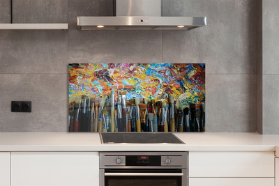 Szklany Panel Pędzle i Kolorowe Ślady Farby