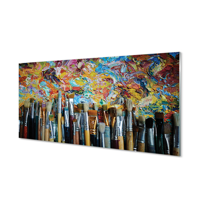 Szklany Panel Pędzle i Kolorowe Ślady Farby
