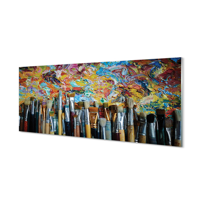 Szklany Panel Pędzle i Kolorowe Ślady Farby