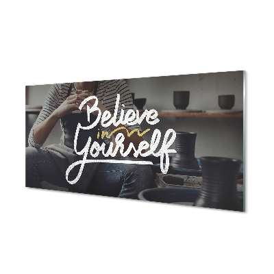 Szklany Panel Człowiek i Napis