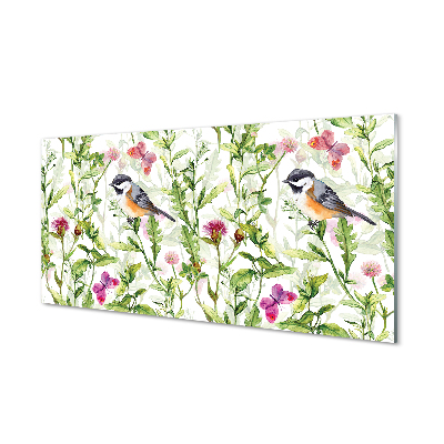 Panel szklany do Kuchni Artystyczna Wizja Ptaka w Trawie