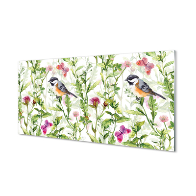 Panel szklany do Kuchni Artystyczna Wizja Ptaka w Trawie