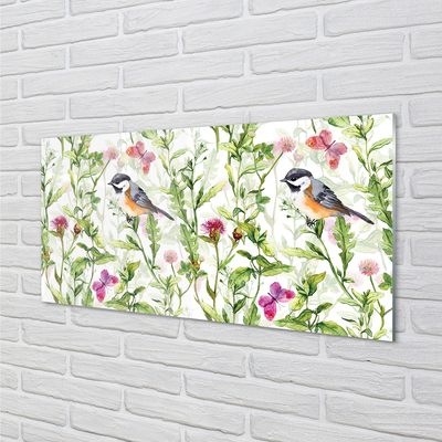 Panel szklany do Kuchni Artystyczna Wizja Ptaka w Trawie