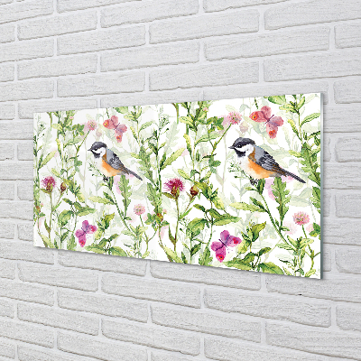 Panel szklany do Kuchni Artystyczna Wizja Ptaka w Trawie