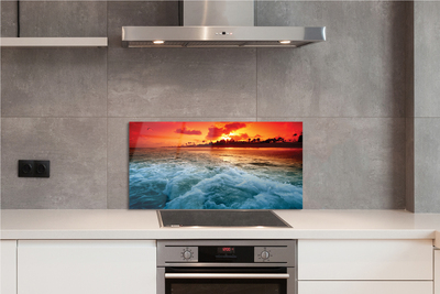 Panel szklany do Kuchni Drzewa nad Morzem o Zachodzie