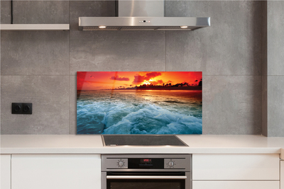 Panel szklany do Kuchni Drzewa nad Morzem o Zachodzie