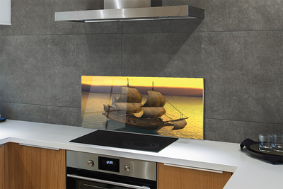 Szkło do Kuchni na Ścianę Statek o Złotym Poranku