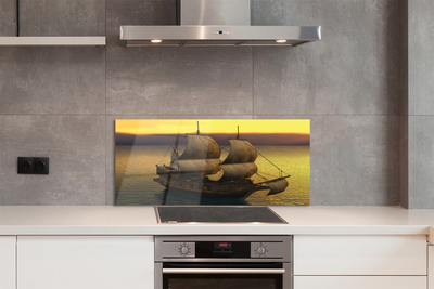 Szkło do Kuchni na Ścianę Statek o Złotym Poranku