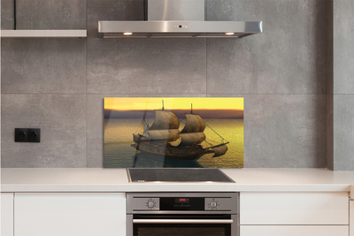 Szkło do Kuchni na Ścianę Statek o Złotym Poranku