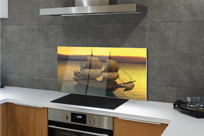 Szkło do Kuchni na Ścianę Statek o Złotym Poranku