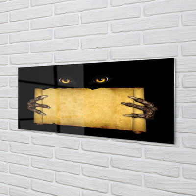 Panel szklany do Kuchni Straszne Oczy i Palce na Papierze