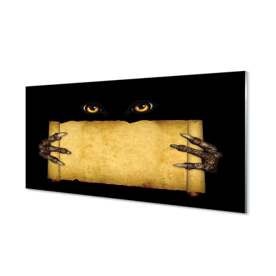 Panel szklany do Kuchni Straszne Oczy i Palce na Papierze