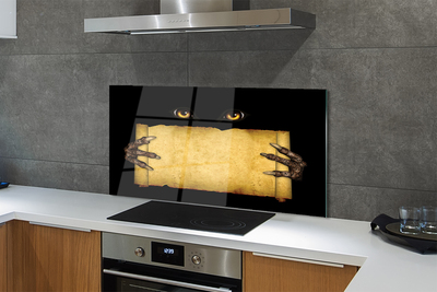 Panel szklany do Kuchni Straszne Oczy i Palce na Papierze