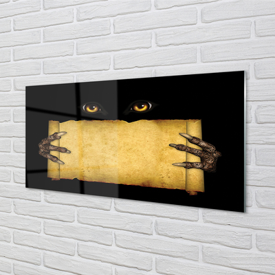 Panel szklany do Kuchni Straszne Oczy i Palce na Papierze