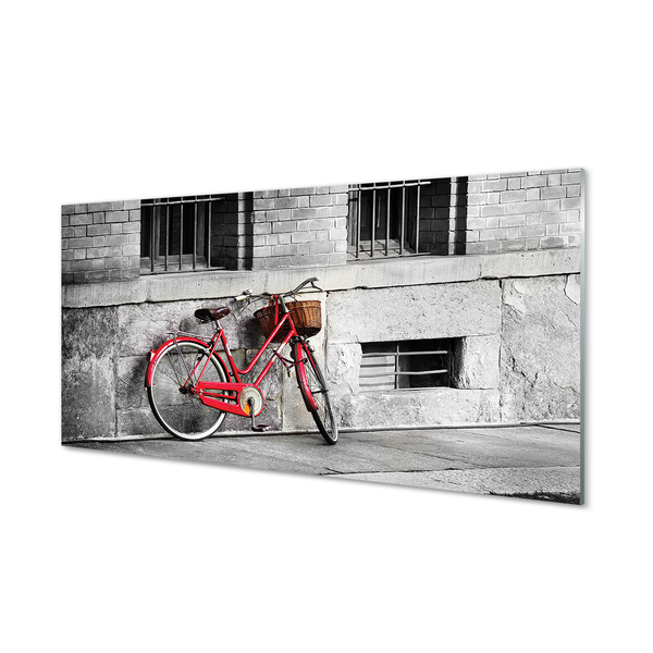 Szklany Panel Rower czerwony z koszykiem