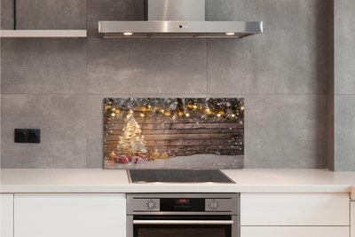 Szklany Panel Ośnieżona Choinka i Dekoracje