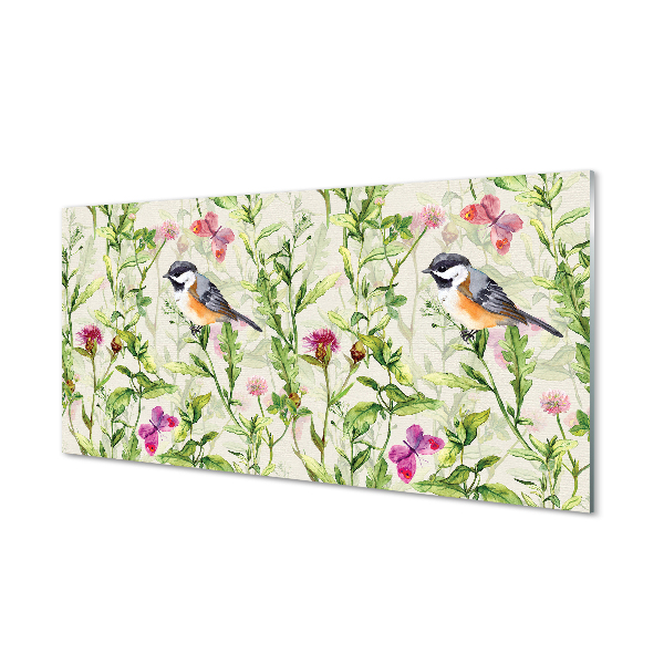 Panel szklany do Kuchni Mały Ptak wśród Letnich Traw