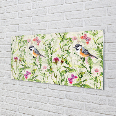 Panel szklany do Kuchni Mały Ptak wśród Letnich Traw