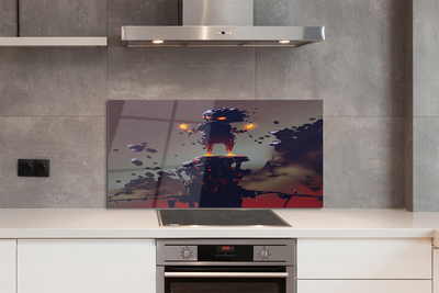 Panel szklany do Kuchni Postać wyłaniająca się z Dymu i Ognia